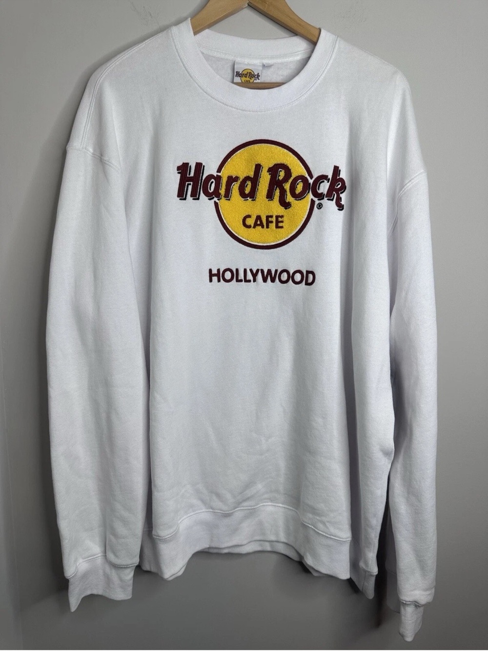 Hard Rock Cafe White Crewneck with Yellow & Brown Logo